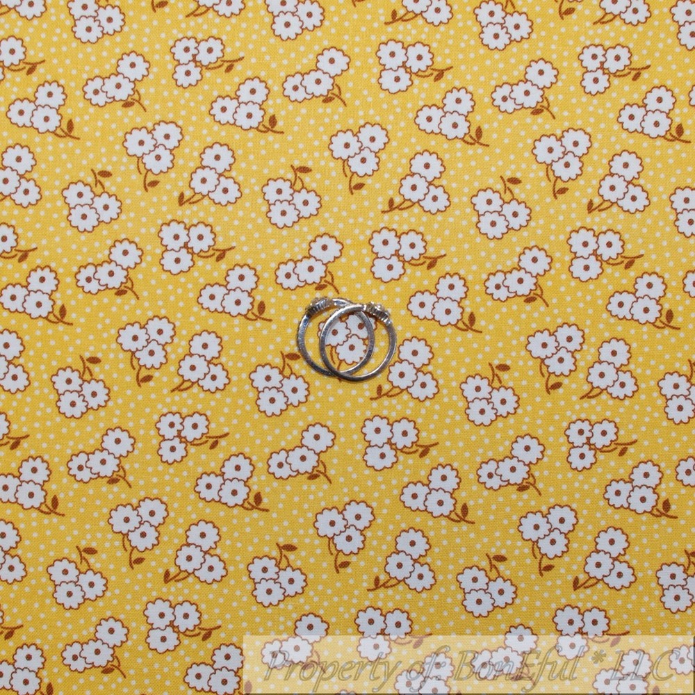 BonEful Fabric FQ Cotton Quilt Yellow Brown White Rose Flower VTG Antique Dot UK