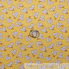 BonEful Fabric FQ Cotton Quilt Yellow Brown White Rose Flower VTG Antique Dot UK