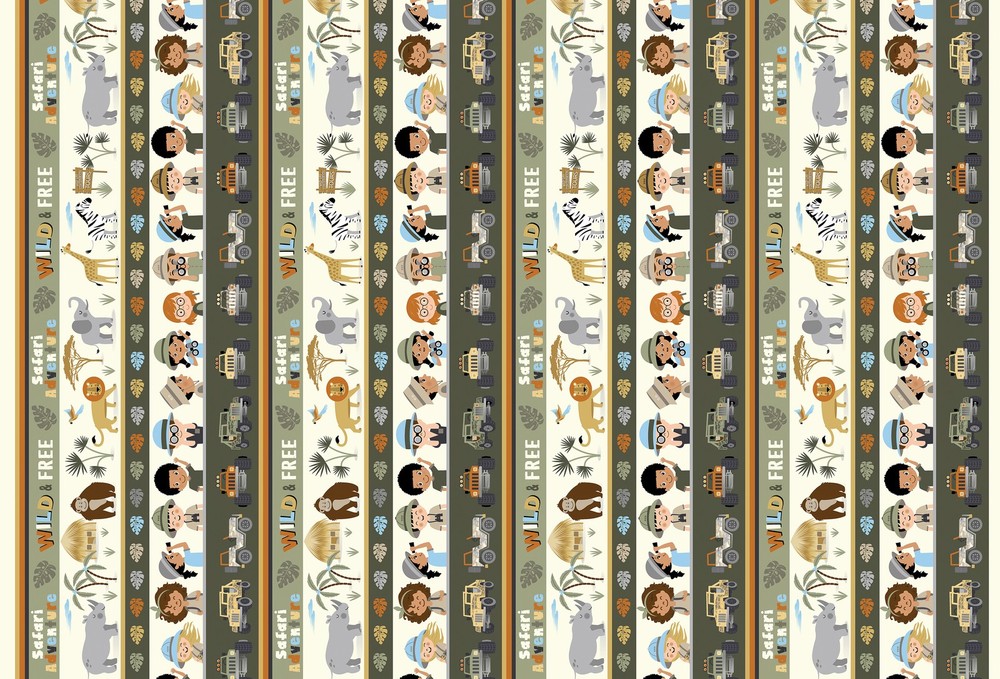 Nursery Baby Fabric | Safari Adventure Animal Stripe Green | Kanvas Studio YARD