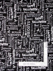 Halloween Words White Black Cotton Fabric Windham Eat Drink Scary By The Yard