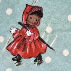 “Sweet Rain” Michael Miller Retro Girls Umbrellas Polka Dots Flannel Fabric BTY