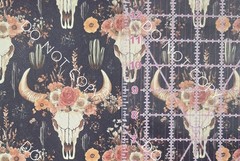 Custom Printed Faux Leather Vinyl Roll Cow Skulls Floral 12×54