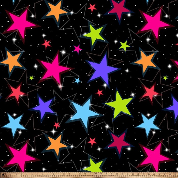 Colorful Night Stars Fleece Fabric – 60″ Wide – Sold by The Yard & Bolt