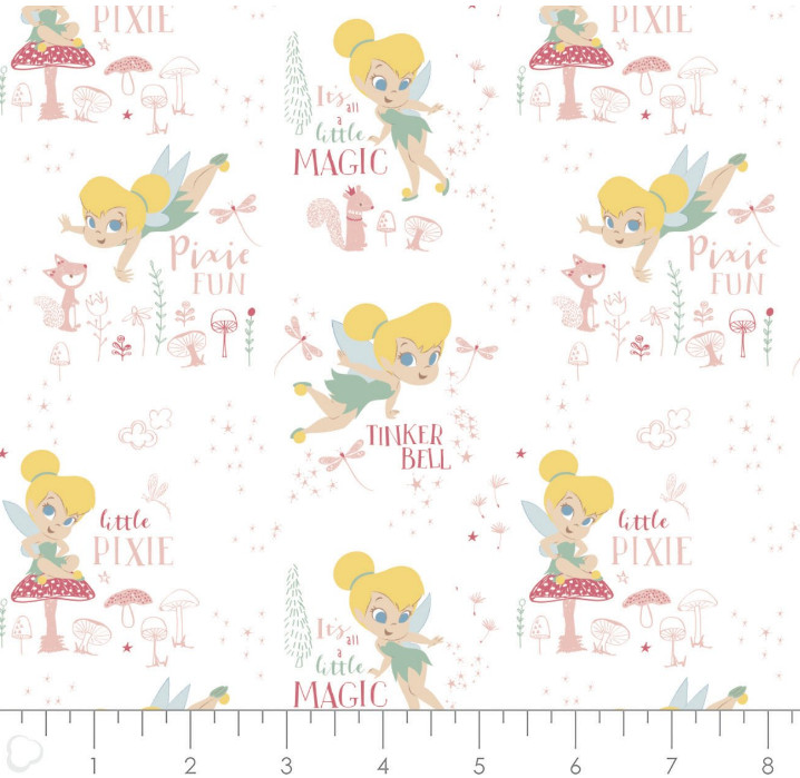 Disney’s Peter Pan & Tinkerbell Pixie Magic White Cotton Fabric by the Yard