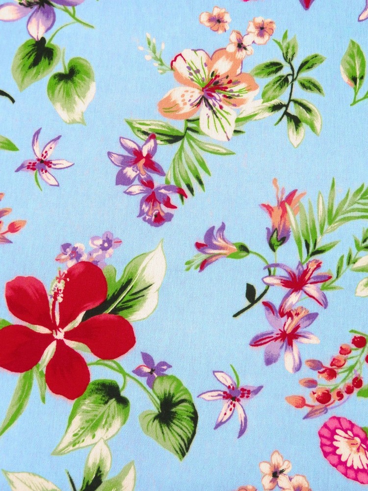 Challis Fabric Crinkle Floral Powder Blue Designer Overstock By the Yard