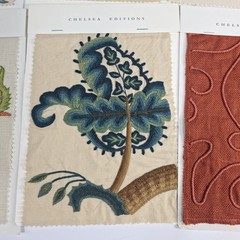 Chelsea Editions Embroidered Fabric Samples Lot of 8 Linen Textile Swatches