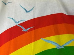 Rainbow w/ Seagulls Birds Fabric Panel Wall Hanging White Background 44″ x 54″