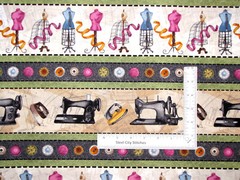 Sewing Theme Fabric Sew Machine Stripe Atelier Blank Quilting Cotton By The Yard
