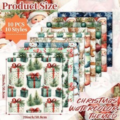 10 Pcs Watercolor Christmas Quilting Fabric Bundles 20 x 20 Inch | Santa Ging…
