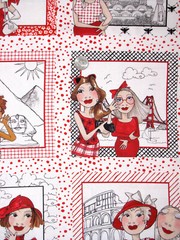 Travel Time Europe Landmarks Fabric Vacation Lady Loralie Designs 24″X44″ Panel