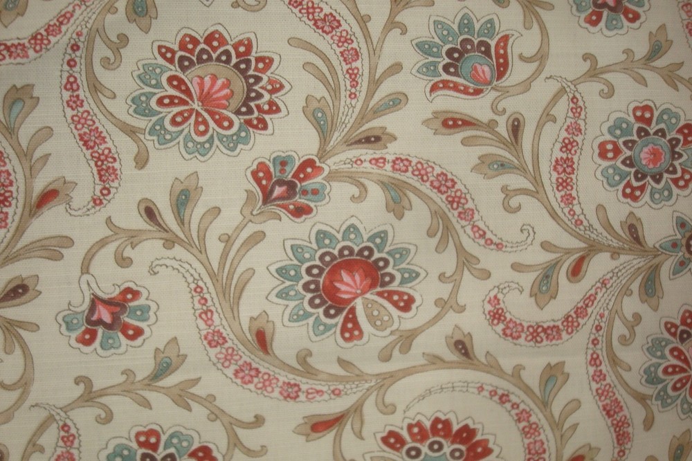 2.5 Yds Nina Campbell Fabric Baville Indian Floral Linen Red for Pillows 90″