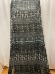 Poly Rayon Fluid Organza Deep Charcoal Teal Abstract Ikat Fabric By The Yard 60″