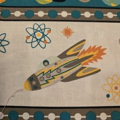 Atomic Bots Cotton Border OOP Boys Fabric Robot Alien UFO Rockets Planets Space