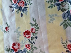 Floral Stripe Fabric 97” X 61” Yellow Cream Stripe Roses Flowers Defect Read