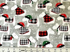 FACE MASKS*SCOTTIE DOGS WITH PLAID COATS/HATS ON GREY 100% COTTON FABRIC*BTY