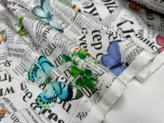 Butterfly & Newspaper Digital Print Fabric Home Decor Curtain Cushion 140cm Wide