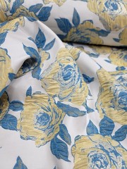 Brocade Fabric Sold By The Yard Blue And Yellow Floral For Dress Upholstery Craf