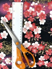 Japanese fabric cherry blossom flowers prunus floral cotton gold black chinese