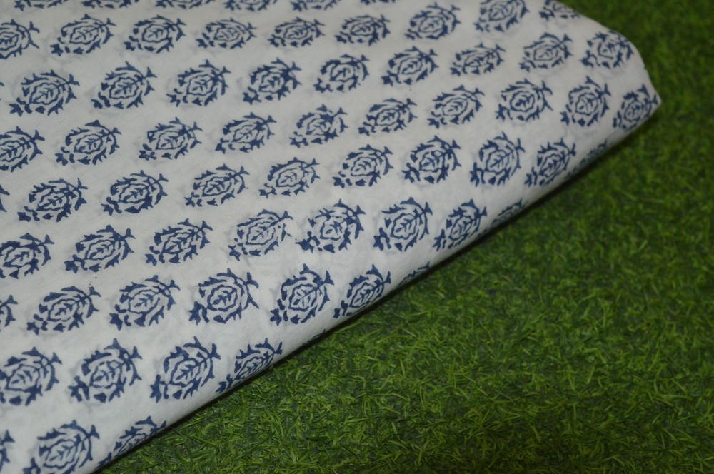 10 Yard Hand Block Print Floral Fabric 100%Cotton NO TARRIF CHARGES 100%✅ZK_216