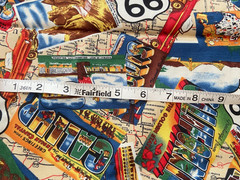Route 66 Travel Map Destination Postcards Roadtrip Cotton Fabric by Moda 1.5 yds