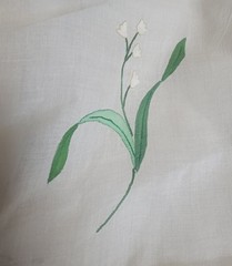 VTG Madeira Tablecloth linen & organza appliqued & embroidered flowers 68 /110