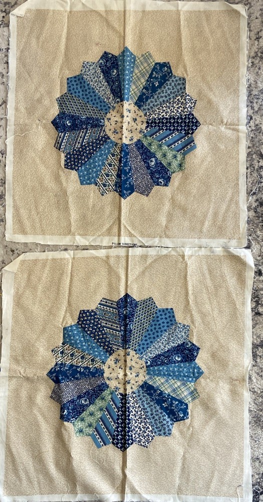 VTG 2 Dresden Plate Pillow Quilt Uncut Fabric PANEL Cranston Cotton 21”x35” Blue