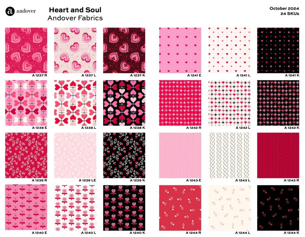 Heart and Soul Fat Quarter Bundle 24 Prints for Andover Fabrics, F14
