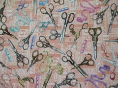 SCISSORS SEWING MEASURING TAPES SCISSOR VARIETY COLORS PINK COTTON FABRIC BTHY