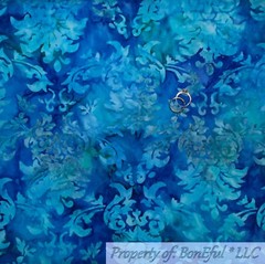 BonEful FABRIC FQ Cotton Quilt Blue Teal Aqua Water Damask BATIK Pattern Print L