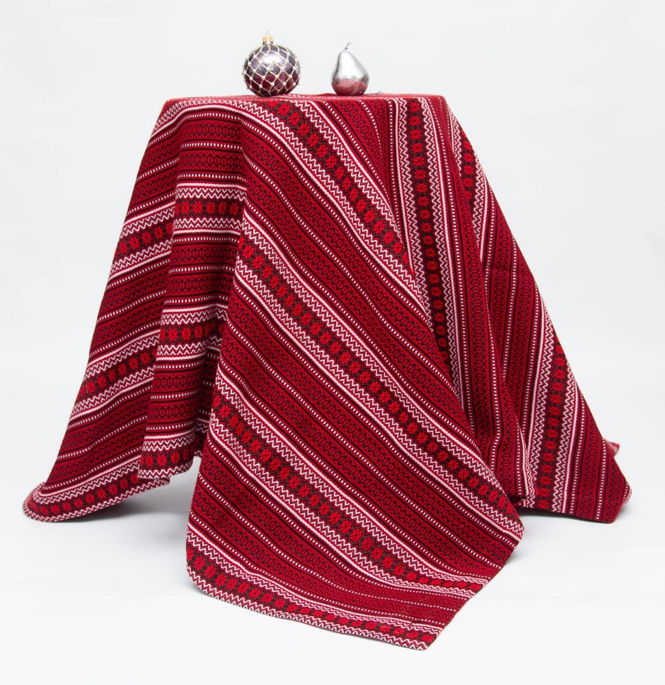 Decorative coverlet: Ukrainian ethnic Tablecloth PLAKHTA Red black white