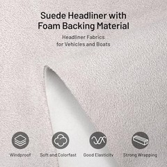 Suede Auto Headliner Fabric 96″ L x 60″ W with Foam Backing – Grey Interior
