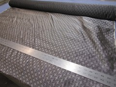 Vintage woven jacquard fabric in black and silver – 50″ wide geometric pinwheel