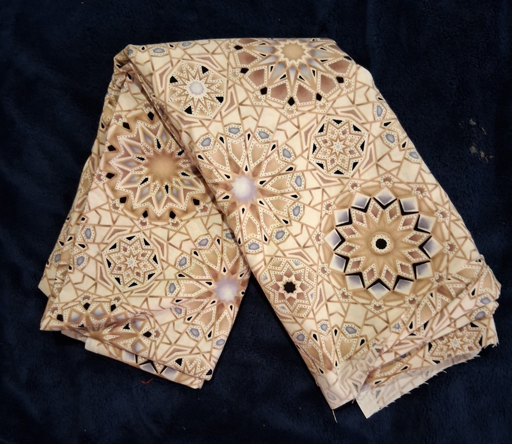 Vintage Beige Tan Purple Moroccan Tile Kaleidoscope Geometric Fabric 2 1/8 Yds