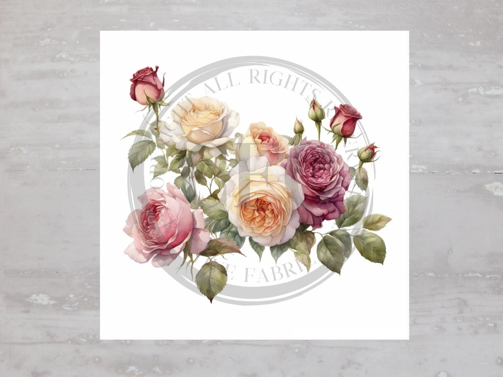 Antique Chic Rose Floral Mix Bouquet Fabric Panel Craft Sewing Quilt Block A642