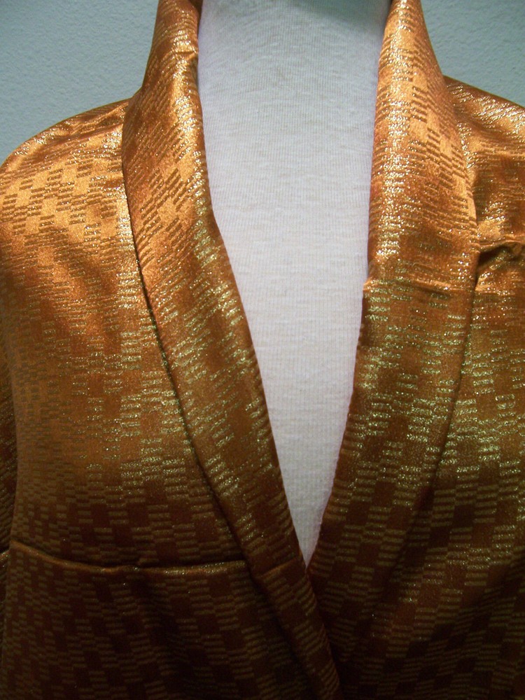5.4yds DESIGNER FABRIC BRILLIANT COPPER SATIN w/ METALLIC GOLD BLOCKS BROCADE