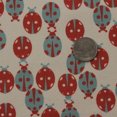 PREMIER PRINTS LADYBUG FORMICA RED BLUE INSECTS NOVELTY FABRIC 6.5 YARDS 54″W