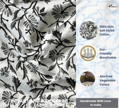 Indian Hand Block Print 60/60 100% Cotton Fabric by The Yard, Lightweight Flo…