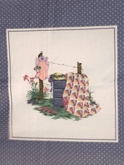 Quilt Scene 2 Block Panel Stone Blue Border Fan Quilt Applique Blocks Fabric 17″
