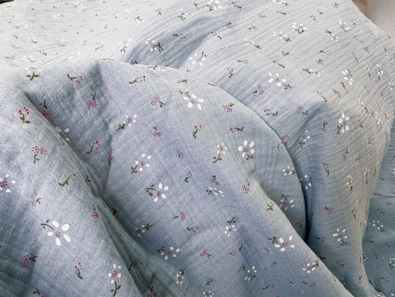 Cotton Crepe Floral Gauze Fabric for Dress Skirts Clothes Table Cover Home Decor