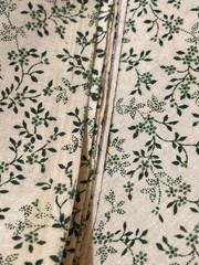 Tiny Hunter Green Branches Leaves Berries on Cream Cotton Fabric 29″ x 44″W