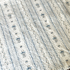 Vtg 5th Avenue Design Covington Fabric Quilted Ivory & Blue Flowers 75″ x 54”