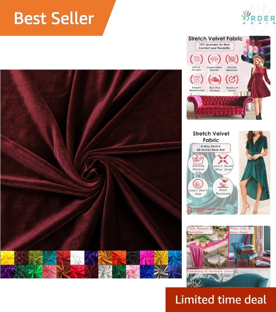 Stretch Velvet Fabric Burgundy 60 inch Wide 1 Yard Soft & Durable for Sewing