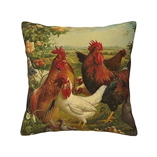 OGNOT Chicken Farm Cushion Cover 16×16 Inch Decorative Throw Pillow Case