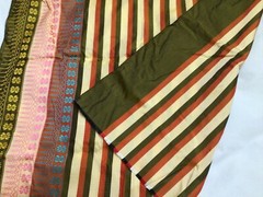 Vintage Thai Hand Woven Silk Multicolor Stripe w/Border 3.4 yrds x 35″ Wide