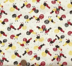 Rise n Shine yellow red black green roosters chickens Maywood fabric 30 in piece