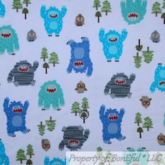 BonEful FABRIC FQ Cotton Flannel White Boy Snowman Xmas Tree Monster Owl Bird US