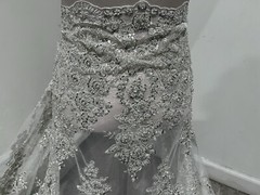Silver White Heavy Beaded Sequins Embroidery Bridal Lace Fabric 50” Width 1 Yard