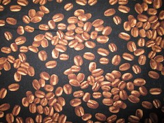 COFFEE BEANS ROAST JAVA BROWN ORANGE COTTON FABRIC FQ