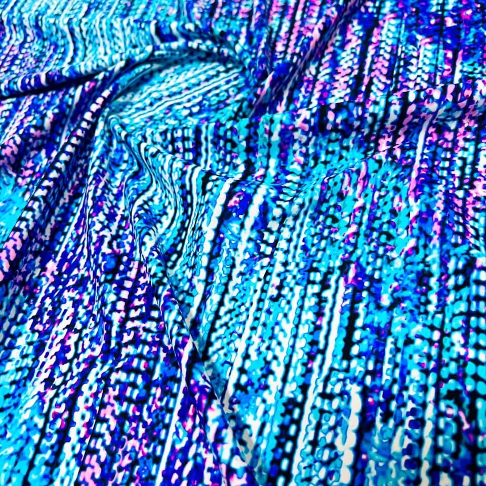 Printed Abstract Blue Fabric 4-Way Stretch Spandex 60″wide by Yard for Swimwear