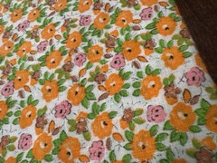 NEW Vintage Cotton Fabric w Store Tag 66″x 35″ W Ditsy Orange Floral 60s 70s